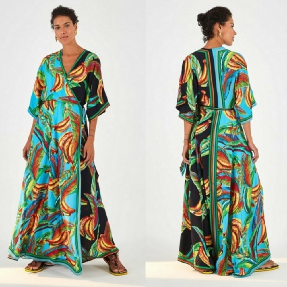 Farm Rio Mixed Banana Wrap Maxi Dress